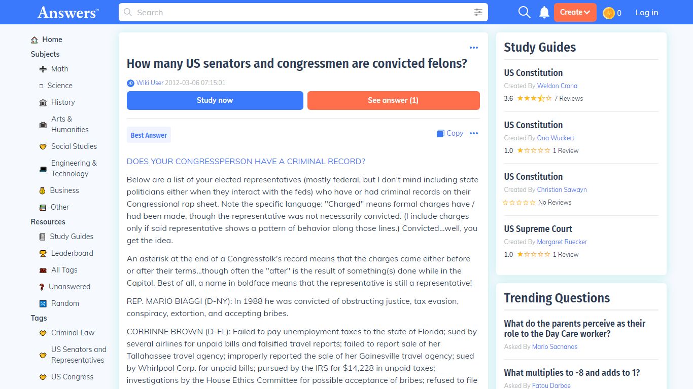 How many US senators and congressmen are convicted felons ... - Answers
